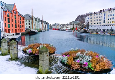 View Of Alesund, Norway In Winter.