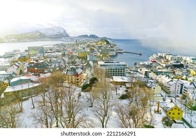 View Of Alesund, Norway In Winter.