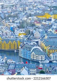 View Of Alesund, Norway In Winter.