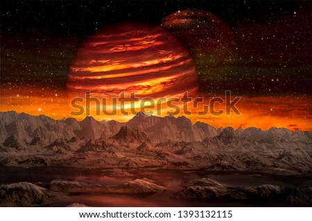 View of the alien planet from space during its two moons rise. Elements of this image furnished by NASA.