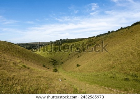 A view along Devil's Dyke in the South Downs near Brighton, on a sunny summer's day