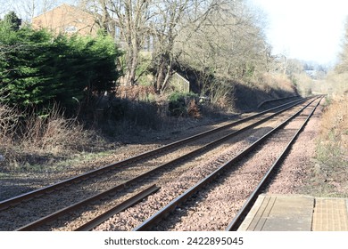 View along an empty countryside train line