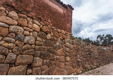 View Along The Wall Of Stones Of Different Shapes In The Renovated District Of Chinchero, Peru