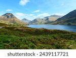 View along Wastwater towards Great Gable, Yewbarrow and Lingmell at the head of the lake.