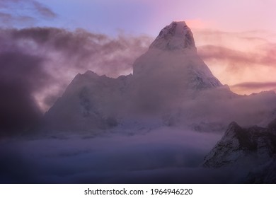 View Of Ama Dablam At The Evening On The Way To Everest Base Camp, Sagarmatha Zone