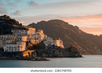 view of amalfi, amalfi coast, amalfi cathedral, sea, tranquility of the amalfi coast and symbols of mediterranean culture, naples, salerno, positano. - Shutterstock ID 2281748703