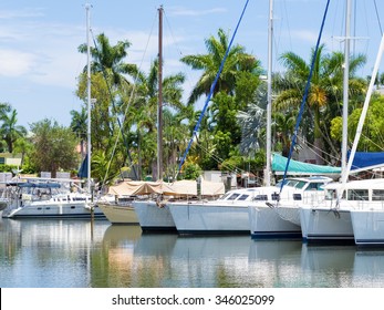 View Of Anchored Sailboats At A Marina In Fort Lauderdale, Florida