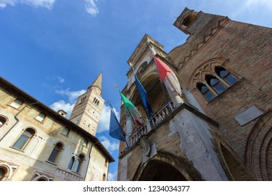 View of the ancient medieval town hall of the city of Pordenone, Italy