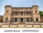 View of the ancient ramnagar Fort from the river ganges. The ramnagar fort of varanasi was built in 1750 in typical mughal style of architecture.