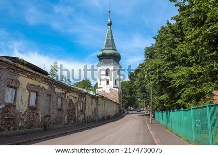 View of the ancient Town Hall Tower on a sunny July day. Vyborg, Russia