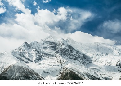 View of Annapurna II mountain, 7,937 m (26,040 ft). Nepal, Himalayas. Annapurna II is a part of Annapurna circuit trek, one of the most popular adventure circuit trek in the world.