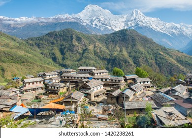 View of Annapurna range includes Annapurna South and Mt.Himchuli view from Ghandruk village in northern-central of Nepal. Ghandruk is most popular for wonderful Gurung culture in Nepal.