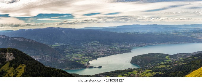 View of Annecy from above. City shown from col de la forclaz in Talloires.