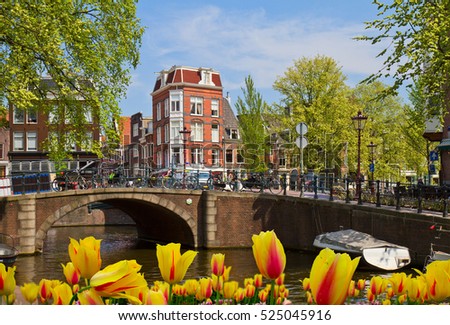 view of antique canal ring in Amsterdam, Netherland