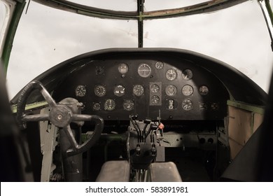 View Of An Antique WW II Bomber Cockpit