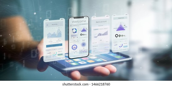View of an Application interface UI on a smartphone - 3d rendering - Shutterstock ID 1466218760