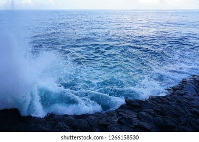 View Of The Arahoho Blowhole In Tahiti, French Polynesia