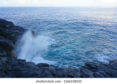 View Of The Arahoho Blowhole In Tahiti, French Polynesia