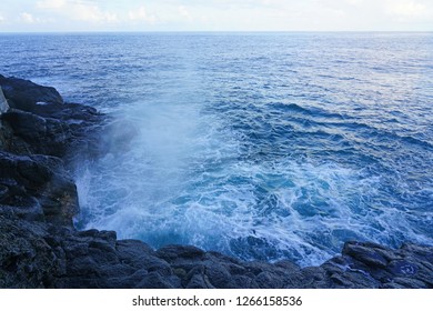 View Of The Arahoho Blowhole In Tahiti, French Polynesia