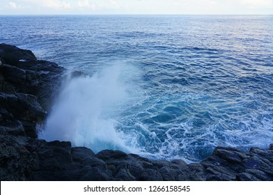 View Of The Arahoho Blowhole In Tahiti, French Polynesia