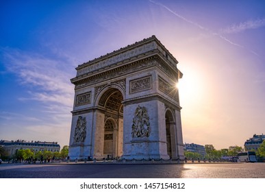 A view of the Arc de Triomphe located in Paris, France.