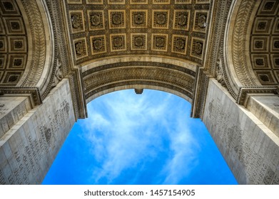 A view of the Arc de Triomphe located in Paris, France.