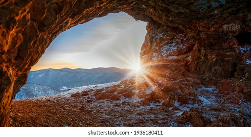 View Of The Arch Grotto At Winter Sunset