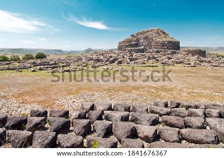 View of archeological nuragic complex of Su Nuraxi di Barumini. UNESCO World Heritage List Stock photo © 