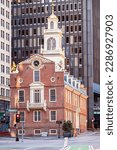 View of the architecture of Boston in Massachusetts, USA showcasing the Old Massachusetts State House in Government Center, Boston, MA.