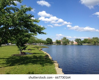 A View Of Argyle Lake, Babylon, Long Island, NY On A Beautiful Sunny Day.