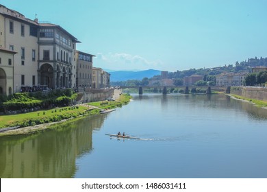 View Of The Arno River With Its Italian Houses And A Romantic Mood