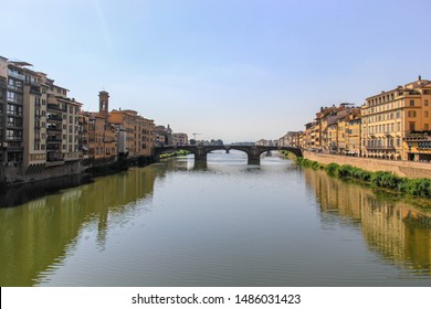 View Of The Arno River With Its Italian Houses And A Romantic Mood