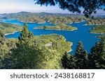 View of the artificial Plastiras or Tavropos lake in Thessaly, Greece  