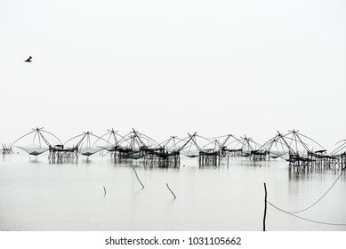 View Of Asian Artisanal Fisheries Equipments In Songkla Lake, Thailand