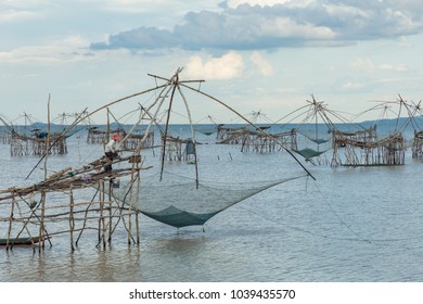 View Of Asian Artisanal Fisheries Equipments In Songkla Lake, Thailand