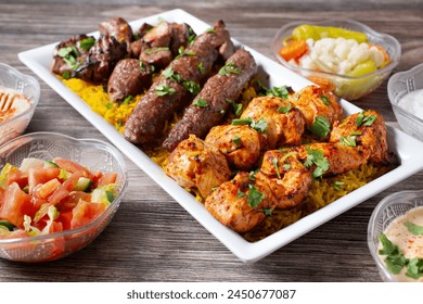 A view of an assorted kabob platter.