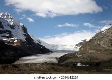 View of Athabasca Glacier, Jasper National Park, Alberta, Canada. Climate change is causing rapid receding of the ice field. Go see it while it's still there!