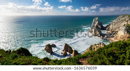 View of Atlantic Coast at Portugal, Cabo da roca. Summer day, panorama