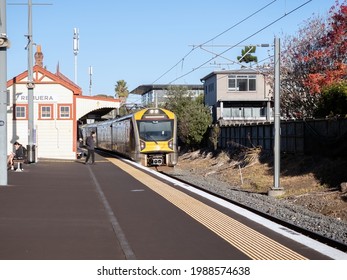 View Of Auckland Transport Electric Train At Remuera Station. Auckland, New Zealand - June 1, 2021