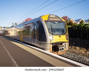 View Of Auckland Transport Electric Train At Remuera Station. Auckland, New Zealand - June 1, 2021