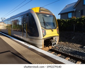 View Of Auckland Transport Electric Train At Remuera Station. Auckland, New Zealand - June 1, 2021