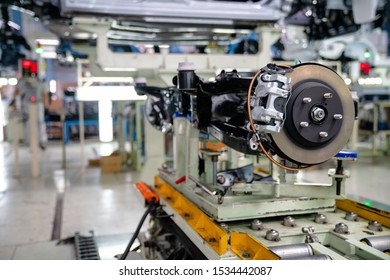 View Of Automotive 's Front Axle Module On Transfer Conveyor In Assembly Manufactory.