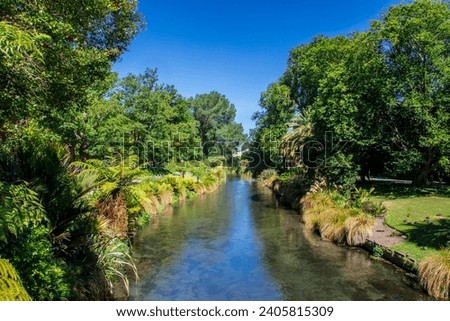 the view of Avon River in Christchurch botanic gardens  New Zealand. 
