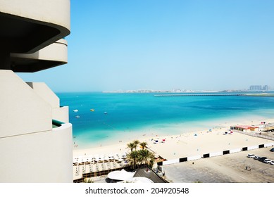 The View From Balcony On Beach And Jumeirah Palm Man-made Island, Dubai, UAE