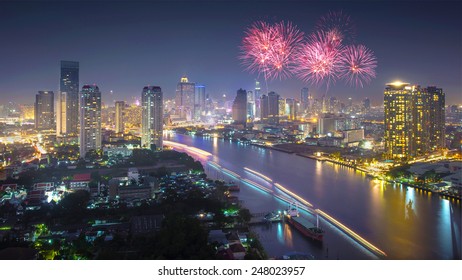 View Of Bangkok City Scape At Nighttime