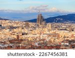 View of Barcelona city from the mountain Montjuic in Catalonia, Spain