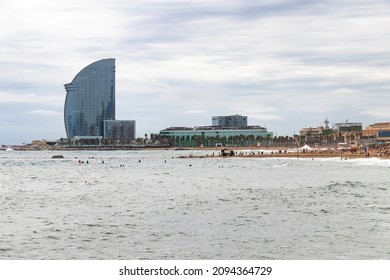 View of Barceloneta beach, in Barcelona, Catalonia, Spain