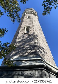 A view from the base of the renovated Highbridge Water Tower in Highbridge Park, Washington Heights, New York City