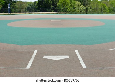 A View Of A Baseball Field From Behind Home Plate