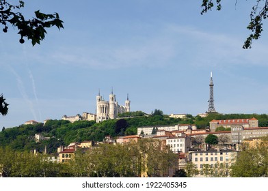 The view of Basilica Notre-Dame de Fourviere from across the Saône